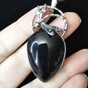 Obsidian/Dragonfly Pendant Necklace